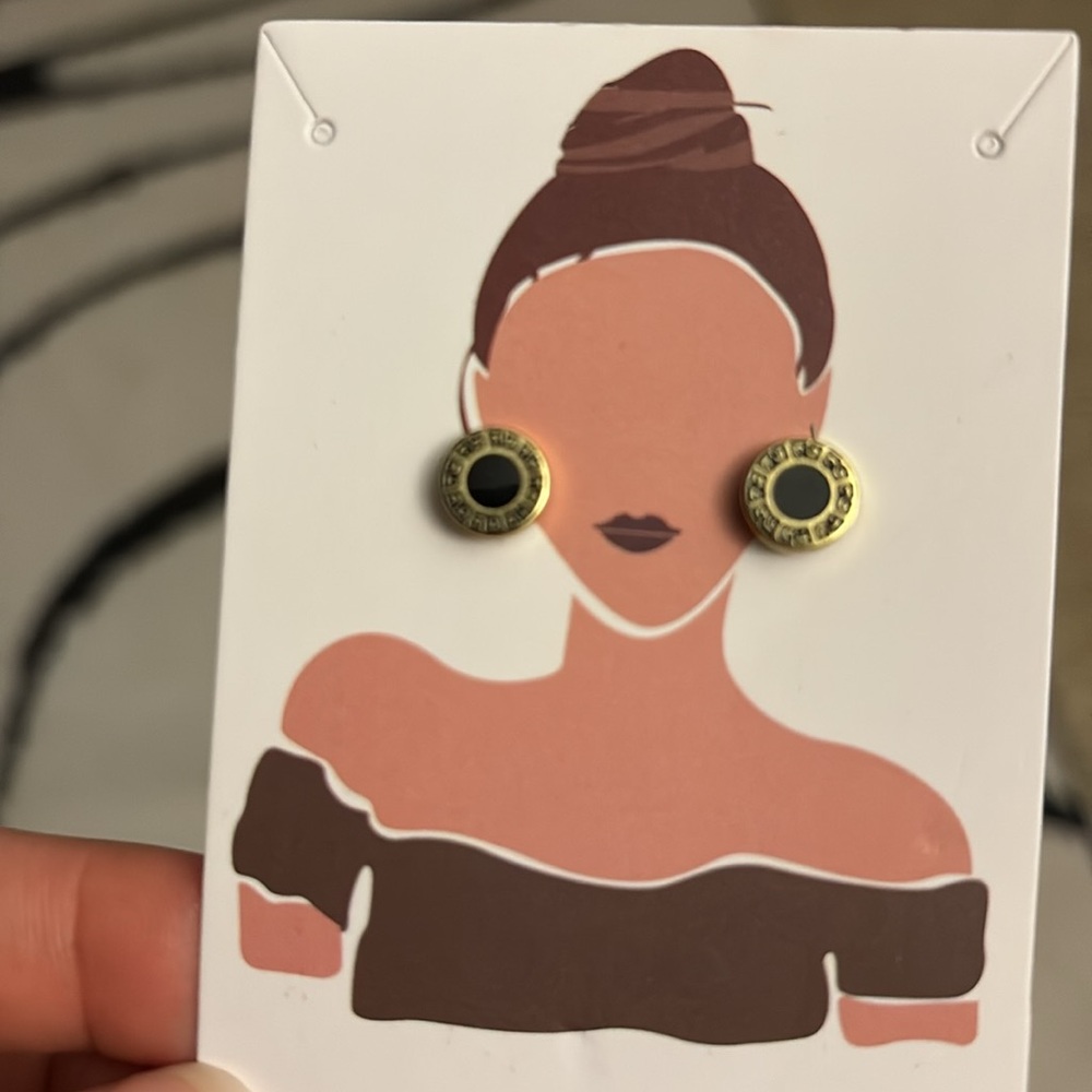 Gold Plated Rhinestone Stud Earrings - Picture 3 of 11